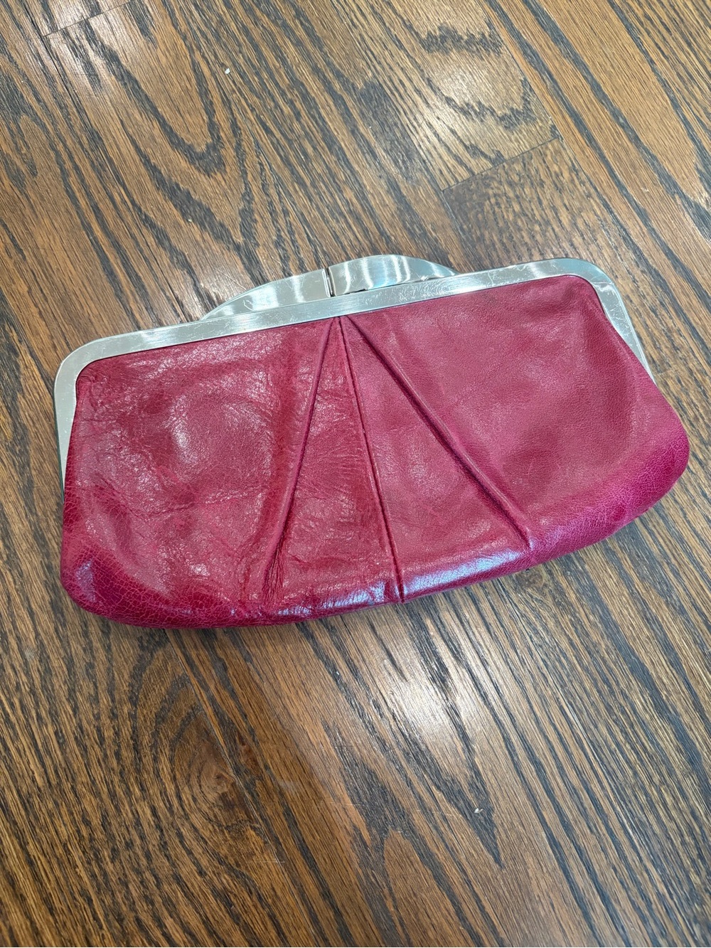 HOBO Hayley Cardinal Red Leather Silver Hardware Kiss Lock Clutch Bag